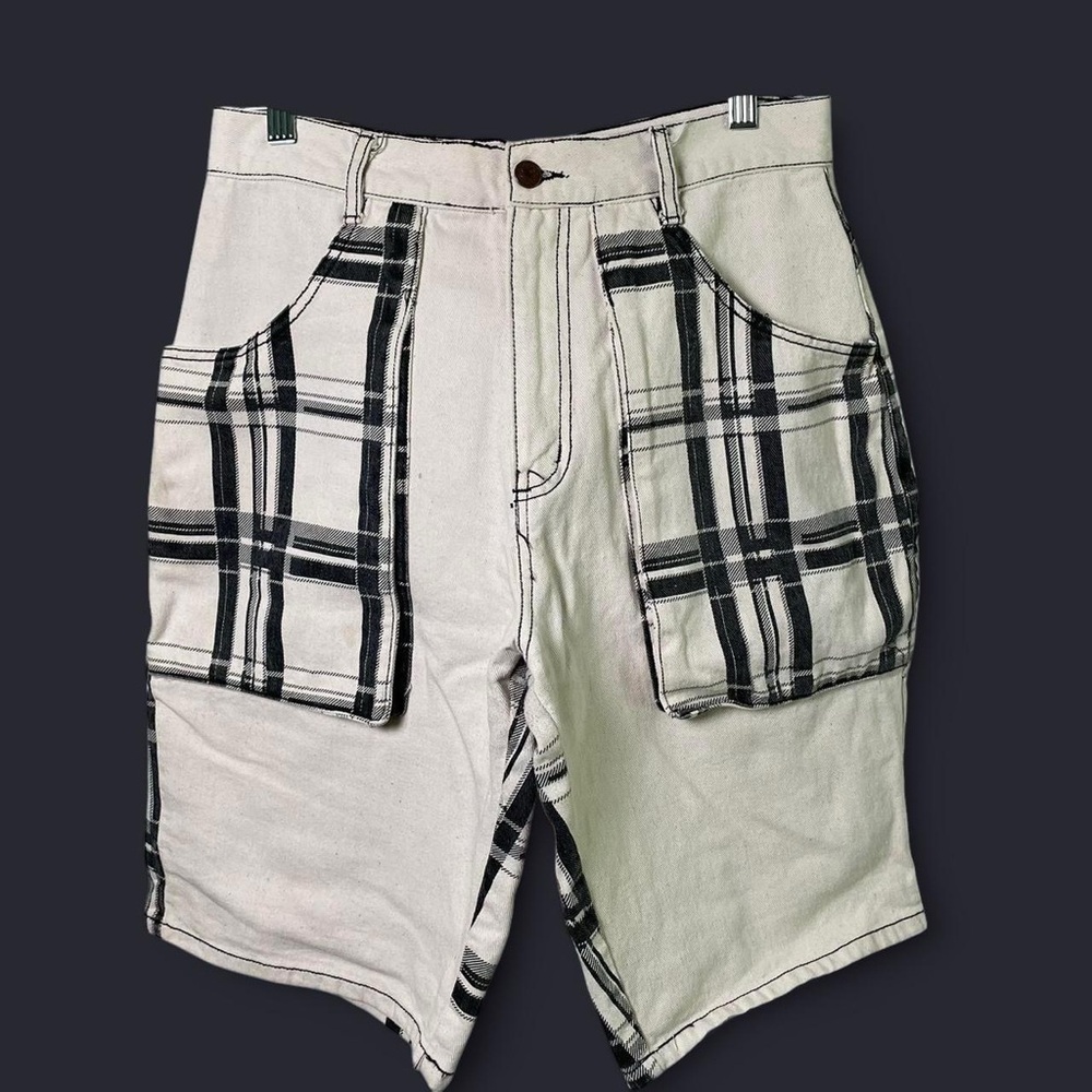 Plaid Men's Shorts in Black and Cream